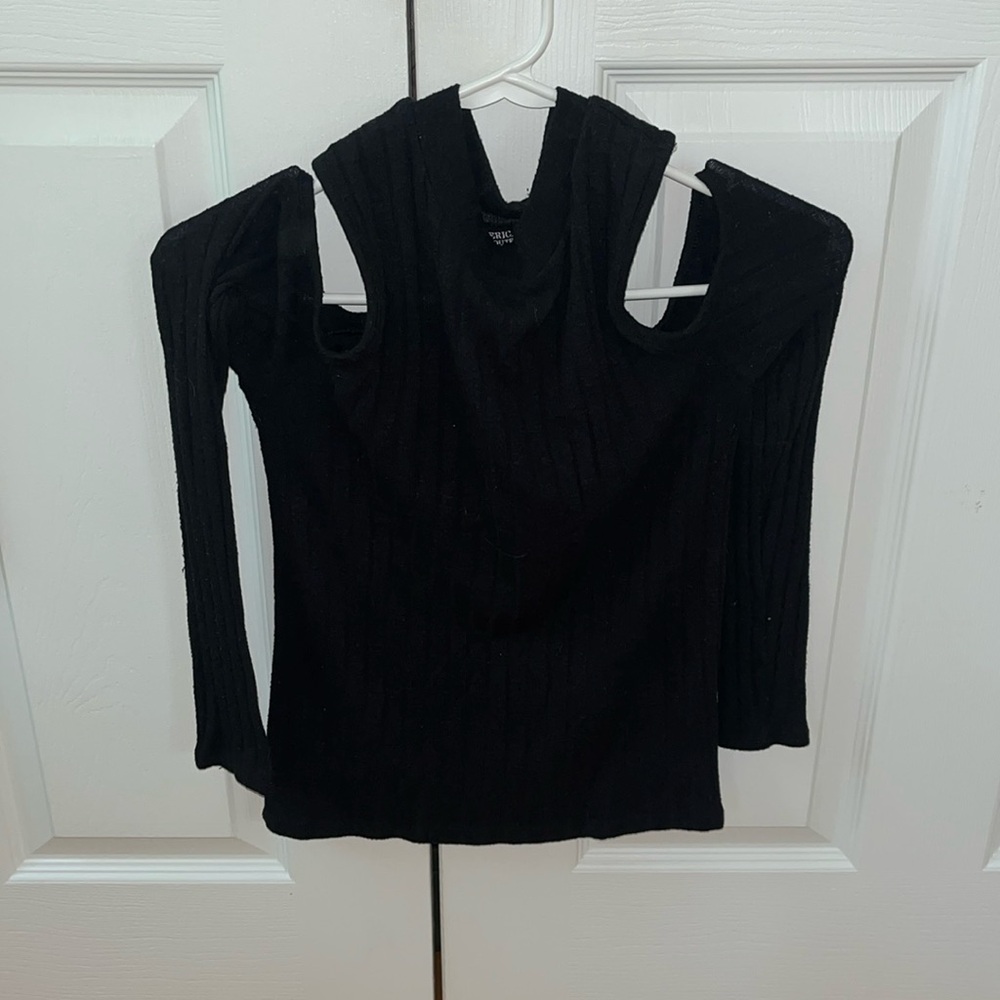 Black, off the shoulder, ribbed long sleeve shirt